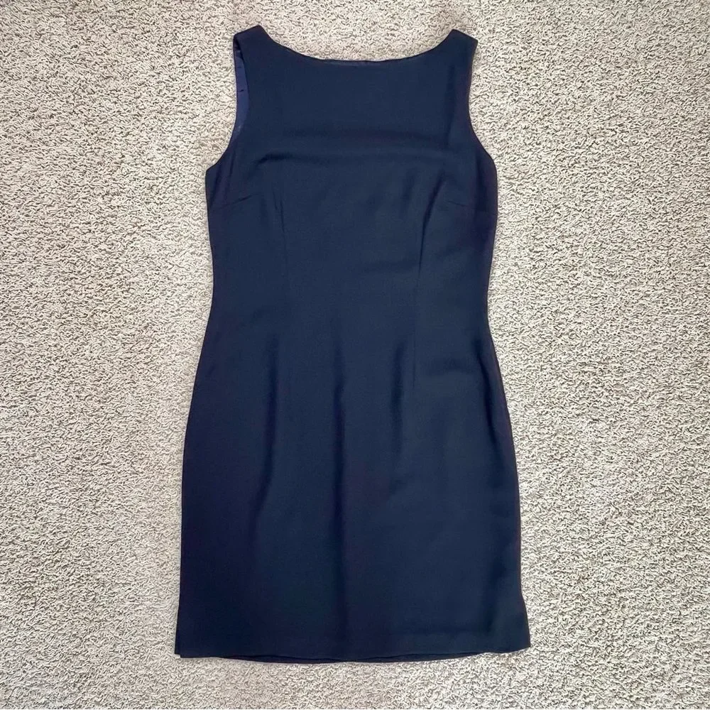 DAVID WARREN Vintage Black Sleeveless Sheath Dress Eyelet Cut Out Knee Length 8